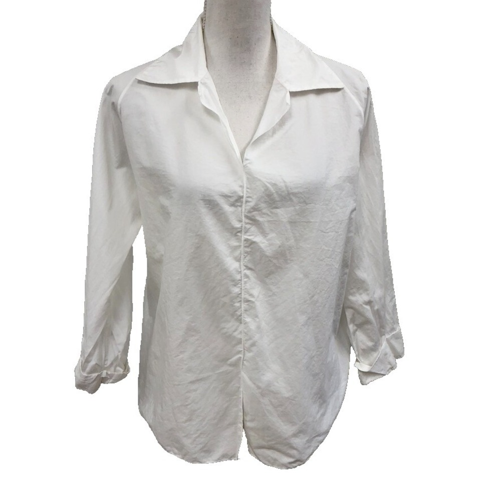 Shamask Button Up Blouse Womens 1 US 6White 3/4 Sleeve Minimalist Business